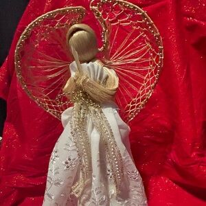 Vintage Abaca angel made out of Manila hemp with white eyelet dress- preloved